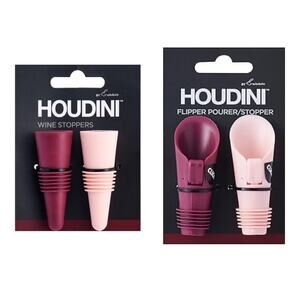Houdini Wine Stopper & Flipper Pourer Pack – Fresh Seal, Easy Pour, Reusable